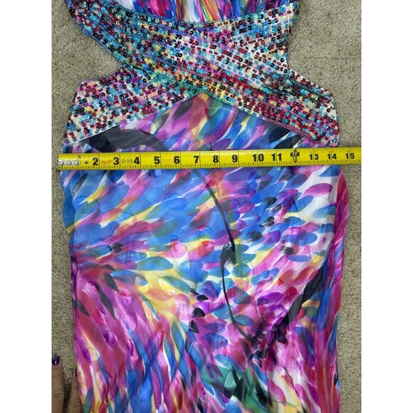 LaFemme Paris Sequin Prom Gown Women's 4 Flowy Silk Beaded Multicolor Open Sides - Picture 16 of 16